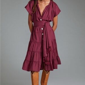 Erika Red Wrap Tiered Midi Dress